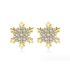 White Gold Plated Snowflake Cubic Zirconia Post Stud Earrings 13mm Gift Box P10