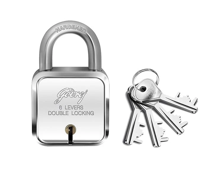 Godrej 6 Levers Square Padlock with 4 Keys Alloy Steel Door Lock for Home (50mm) - Image 2 of 4