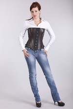 Brown Real Leather Real Steel Bones Lace up Steel Busk Over Bust Corset 2XS 7XL
