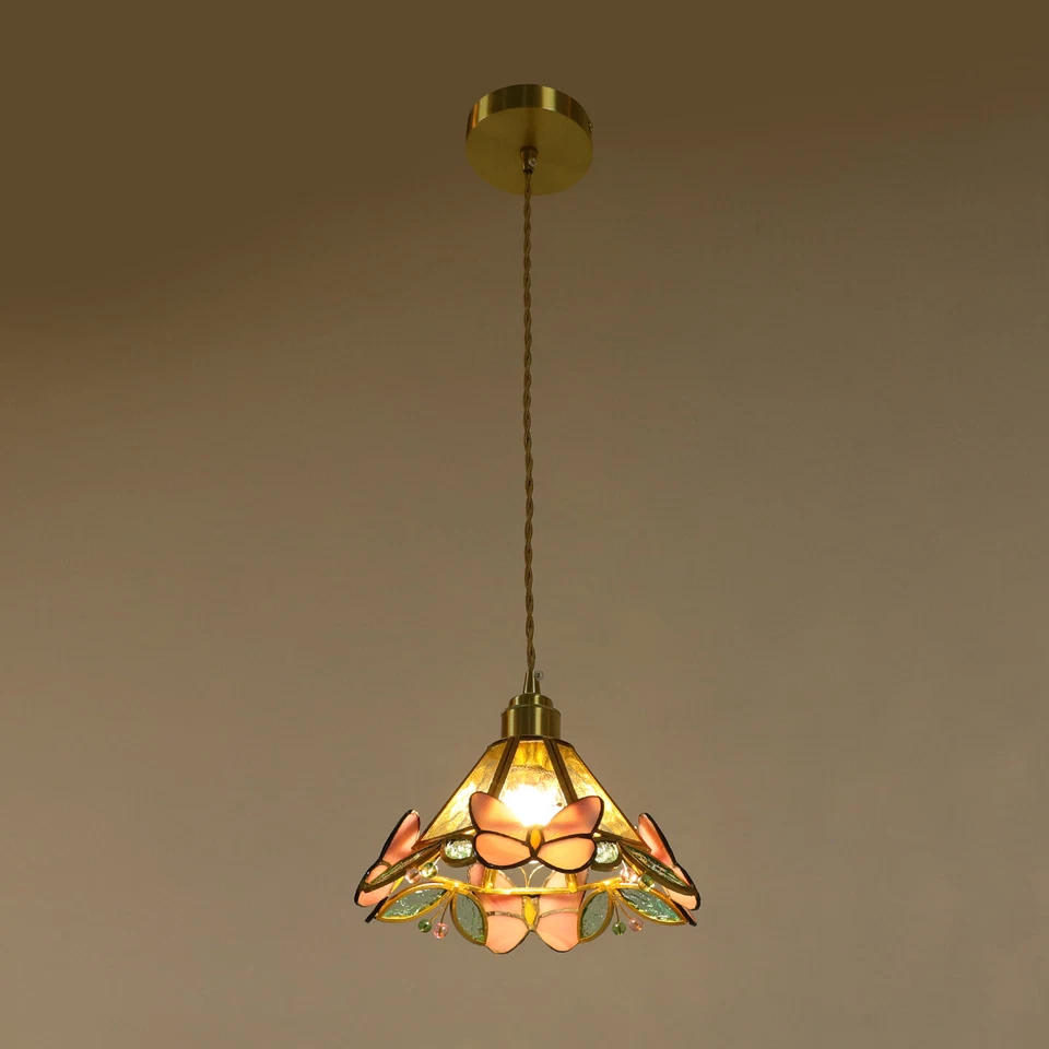 Mini lámpara colgante mariposa rosa de 8,6 pulgadas de ancho vitral Foto 2 de 4