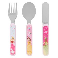 Disney Princess Kids 3 Piece Cutlery Set Lightweight Fork Spoon Knife for Mea...
