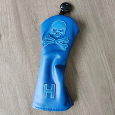 Blue PU Leather Skull Golf Rescue Club Headcover Hybrid UT Head Cover /Tag Plate