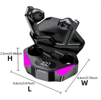 X15 Wireless Bluetooth In-Ear Gaming Earbuds Low Latency w/ LED, Black/Purple