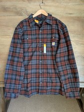 NWT Carhartt Flannel Shirt Men Large Red Black Plaid Loose Heavyweight Button-Up