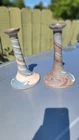 VINTAGE HANDMADE NILOAK  ARTS & CRAFT ERA SWIRL ART POTTERY CANDLESTICK Holders
