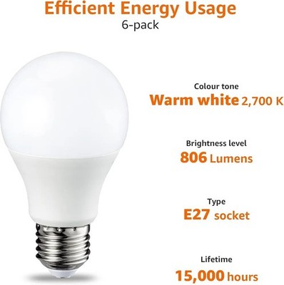 Amazon Basics LED E27 Edison Schraubbirne, 8,5W (entspricht 60W), Warm...