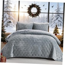 Velvet Quilts Queen Size, Smoky Green Velvet Queen 90"x96" 01-5 Smoky Green