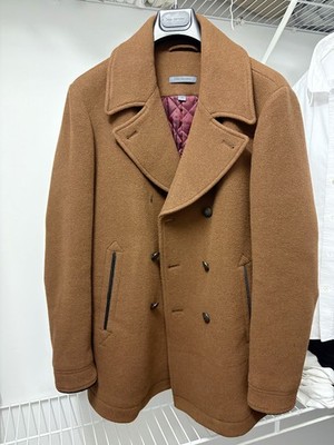 John Varvatos brown wool short outer jacket overcoat mens 46