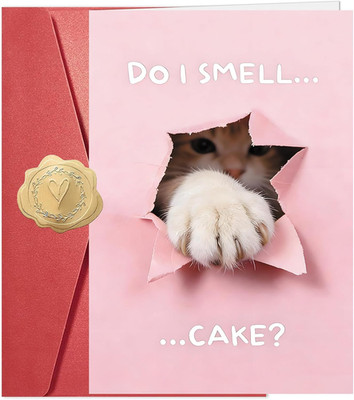 Funny Cat Birthday Card, Do I Smell Cake Humorous Kitten Greeting Card, Cute Bir