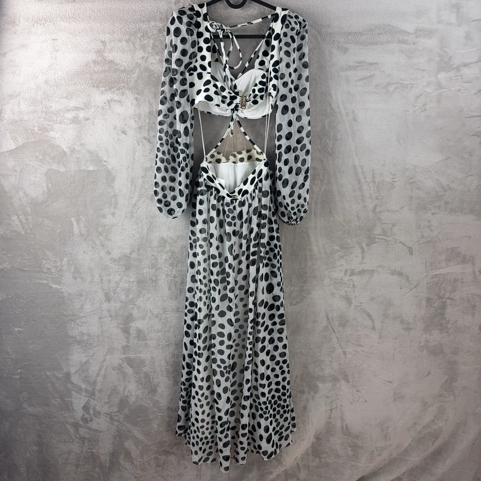 Maxi Vestido PatBO Bossa Para Mujer Talla Pequeña Negro Blanco Lunares Corte Gasa Foto 2 de 4