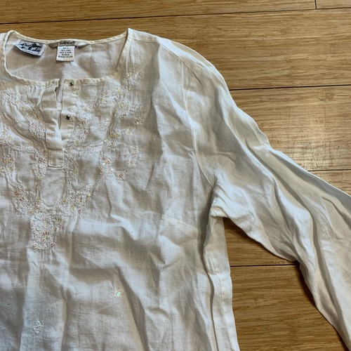 Womens Edward 100% Irish Linen Blouse Size XL White - Picture 7 of 14