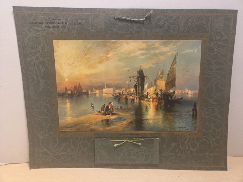 1927 Lithograph Calendar - Thomas Moran - Sunset on Grand Canal - Burlington, IA