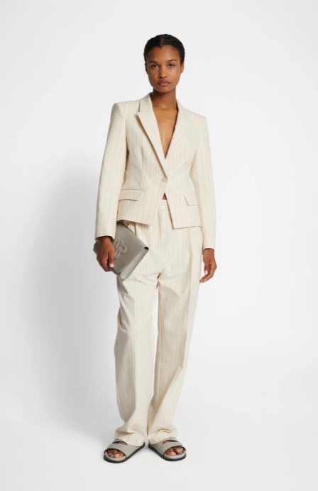 NWT Munthe Fanya Pinstriped Blazer Size 36 (US 6) Kit Ivory Blue Khaki Jacket