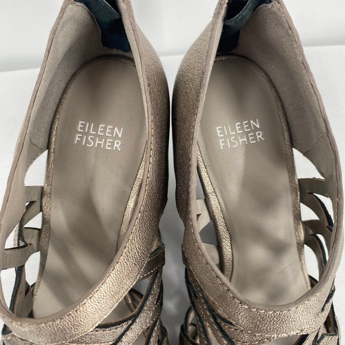 Eileen Fisher Metallic Wedge Strappy Cage Lattice Sandals Size 8 - Picture 4 of 9