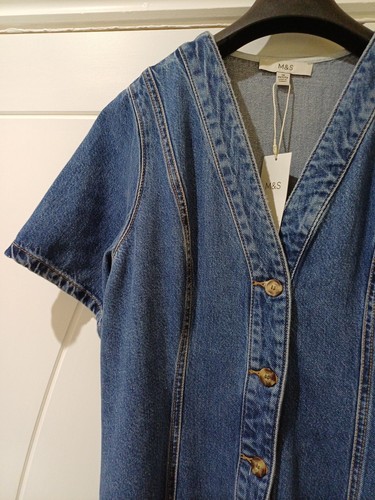M&S Denim V-Neck Button Through Midi Skater Dress Size 12 REGULAR - Picture 3 of 12