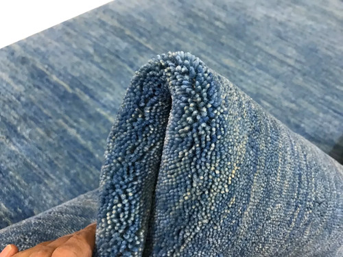 Handloom Solid Blue Wool Rug – 8x10 ft Handmade Carpet for Modern Living Room - Picture 5 of 7