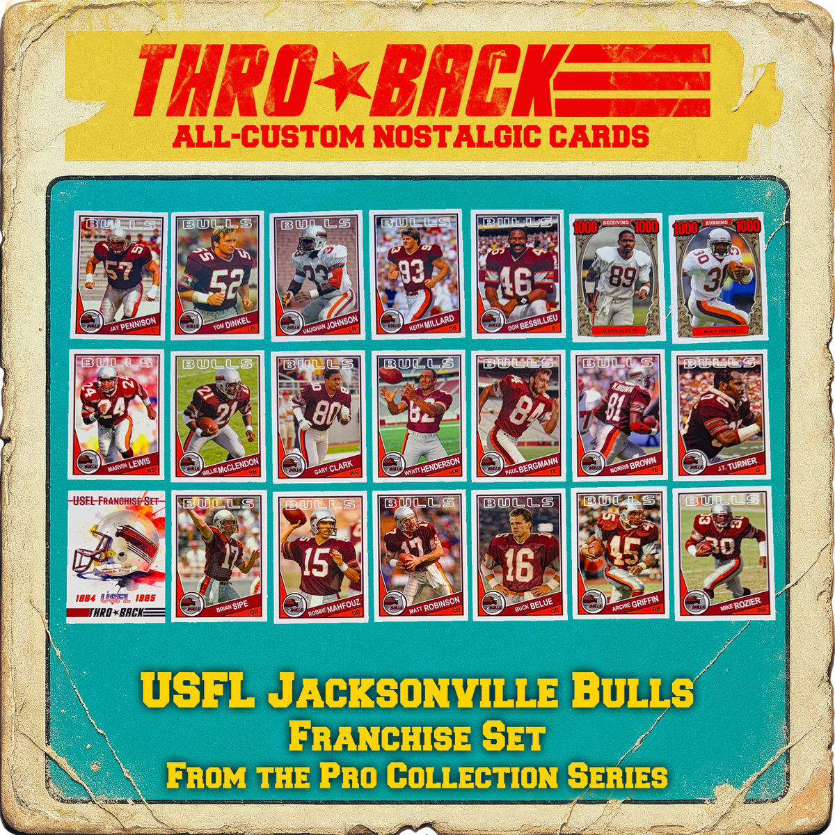 THROBACK custom Football 21-Card Set USFL Jacksonville Bulls