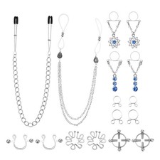 16pcs Non-Piercing Pendant Fake Nipple Rings with Chain - Bikini Body Jewelry