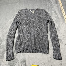 VTG Y2K DKNY Jeans Petites Womens Gray Cable Knit Longsleeve Sweater Size Small