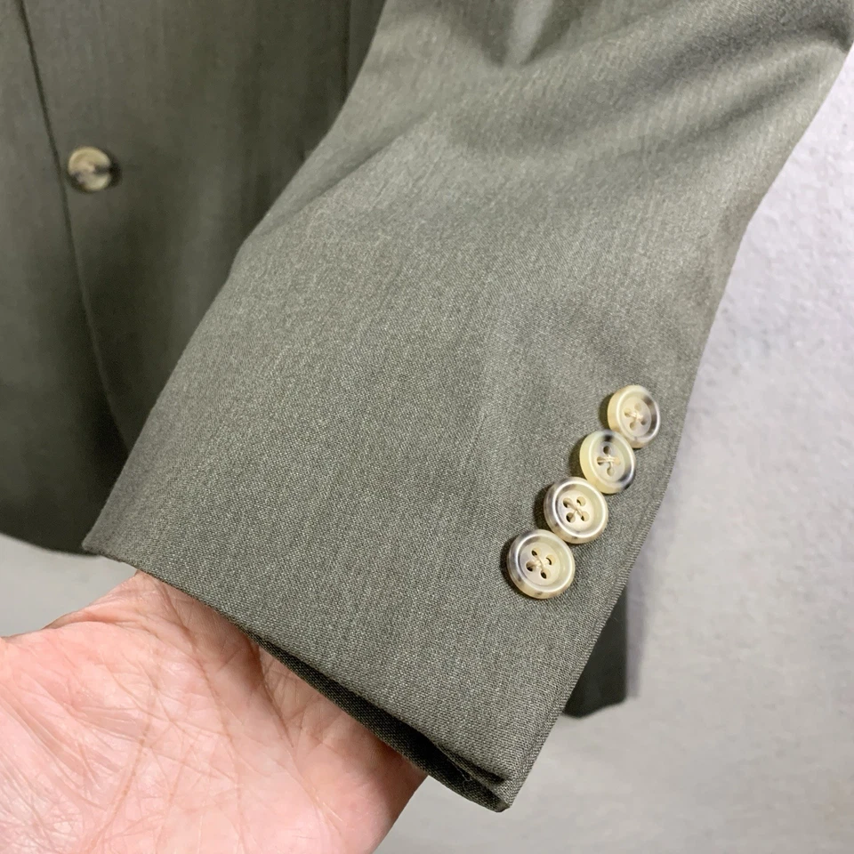 Burberry London Mens Suit Jacket Blazer Sz 42 XLG Lightweight Wool Olive Gray - Image 2 of 4