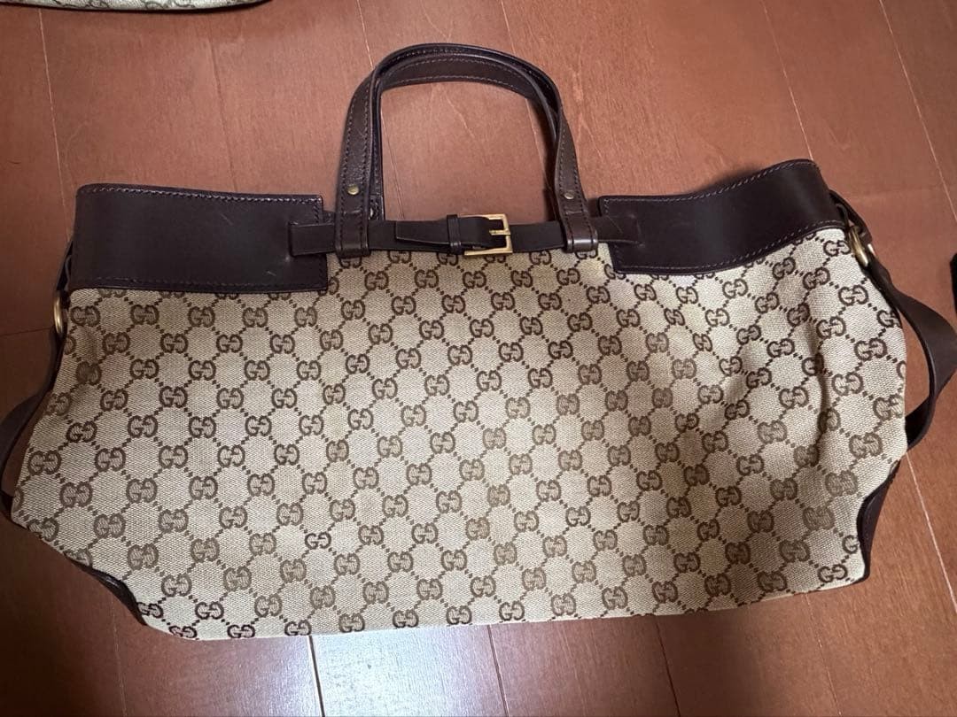 GUCCI GG Pattern Tote Bag Beige Brown Leather Canvas Large Authentic VIN thumbnail 2