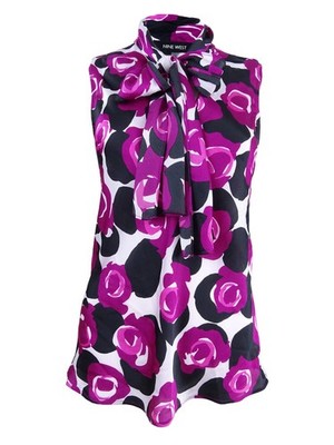 Nine West Women's Floral-Print Tie-Neck Blouse