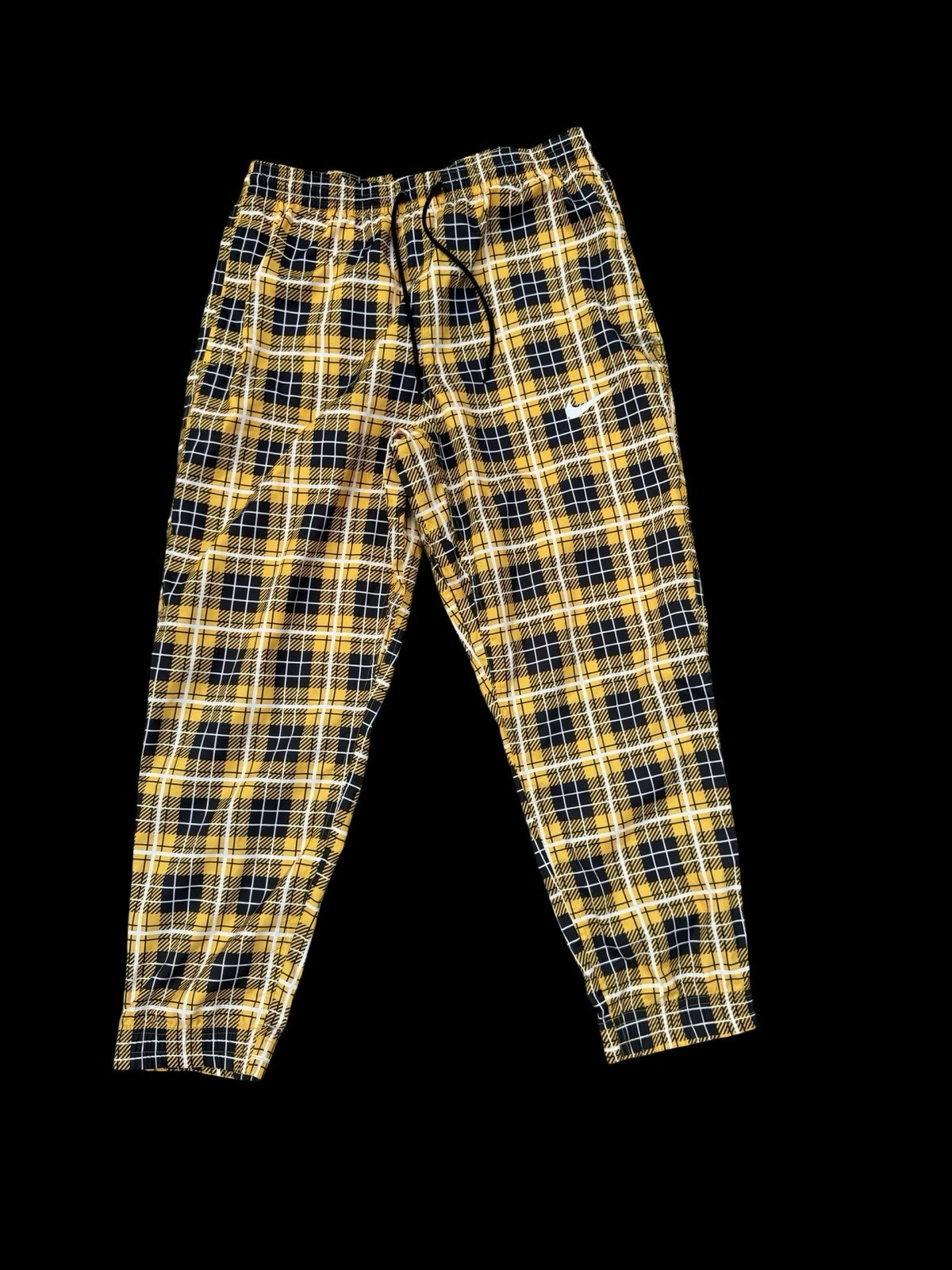 Nike Pants Mens Large Yellow Black Plaid Mesh Lined Drawstring Logo New With Tag