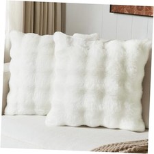 Faux Fur Throw Pillow Covers 18x18 Inch Set of 2, 18" x 18" Pack of 2 Cream