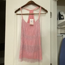 Maner Womens Bubblegum Pink Fringe Front Tank Top M Medium 38” NWT New