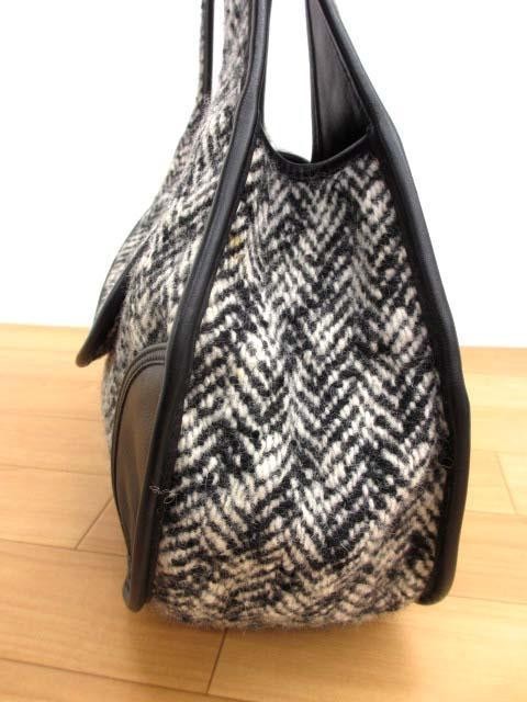 Miu Miu Archive 90s Wool Leather Hobo Bag Grey Black Womens Used