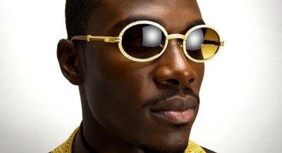 Men Sunglasses Brown Lens Gold Metal Frame Diamond Punk Eye Wear Circle Buffs