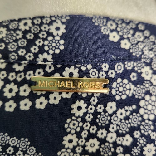 Michael Kors Casual Stretchy Shift Dress Sz Med Navy Blue White Floral Paisley - Bild 4 von 7