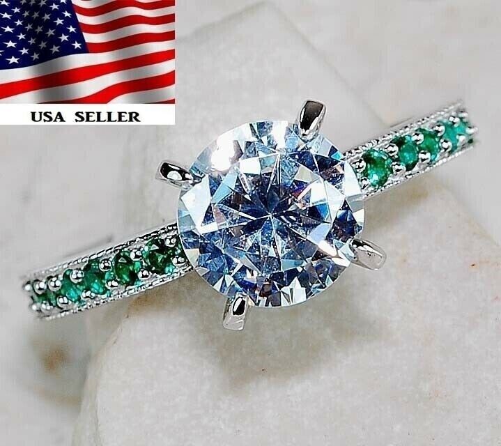 2CT Heat Treated Green Tourmaline 925 Solid Sterling Silver Ring Sz 7 U4-5
