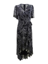 Calvin Klein Women's Flutter-Sleeve Faux-Wrap Dress (2, Black/Cream)