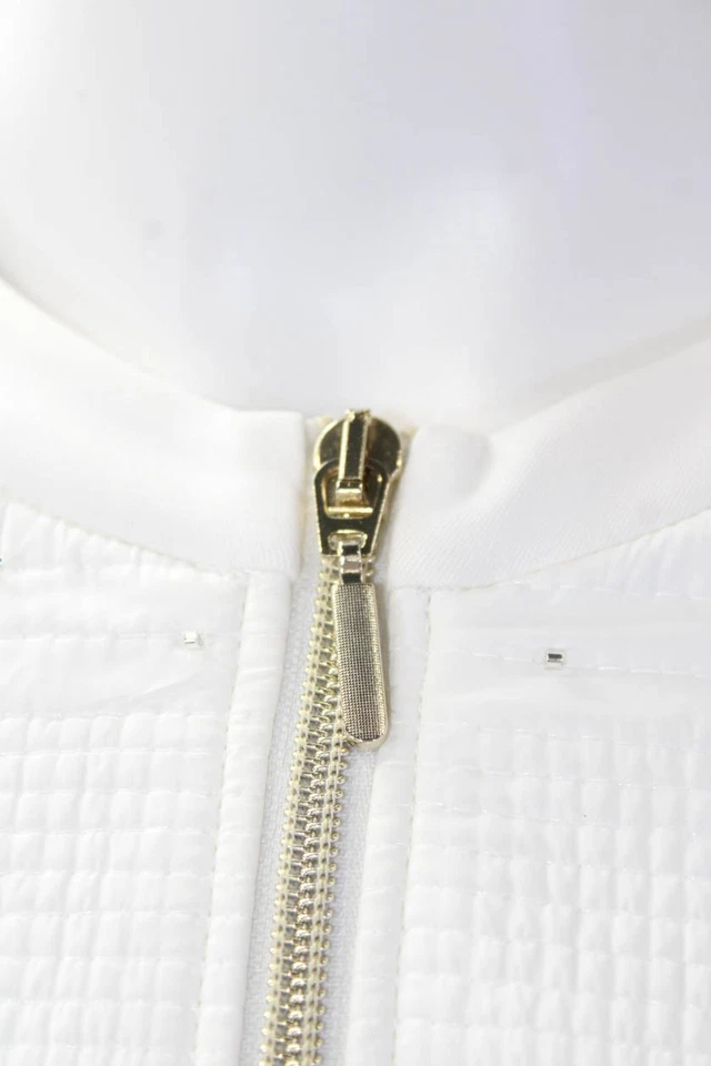 I' Cona Womens Long Sleeves Rhinestone Full Zip Round Neck Jacket White Size 42 - Image 4 of 4
