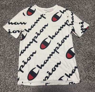 Champion Tag Spellout All Over Print T Shirt Mens Size Medium
