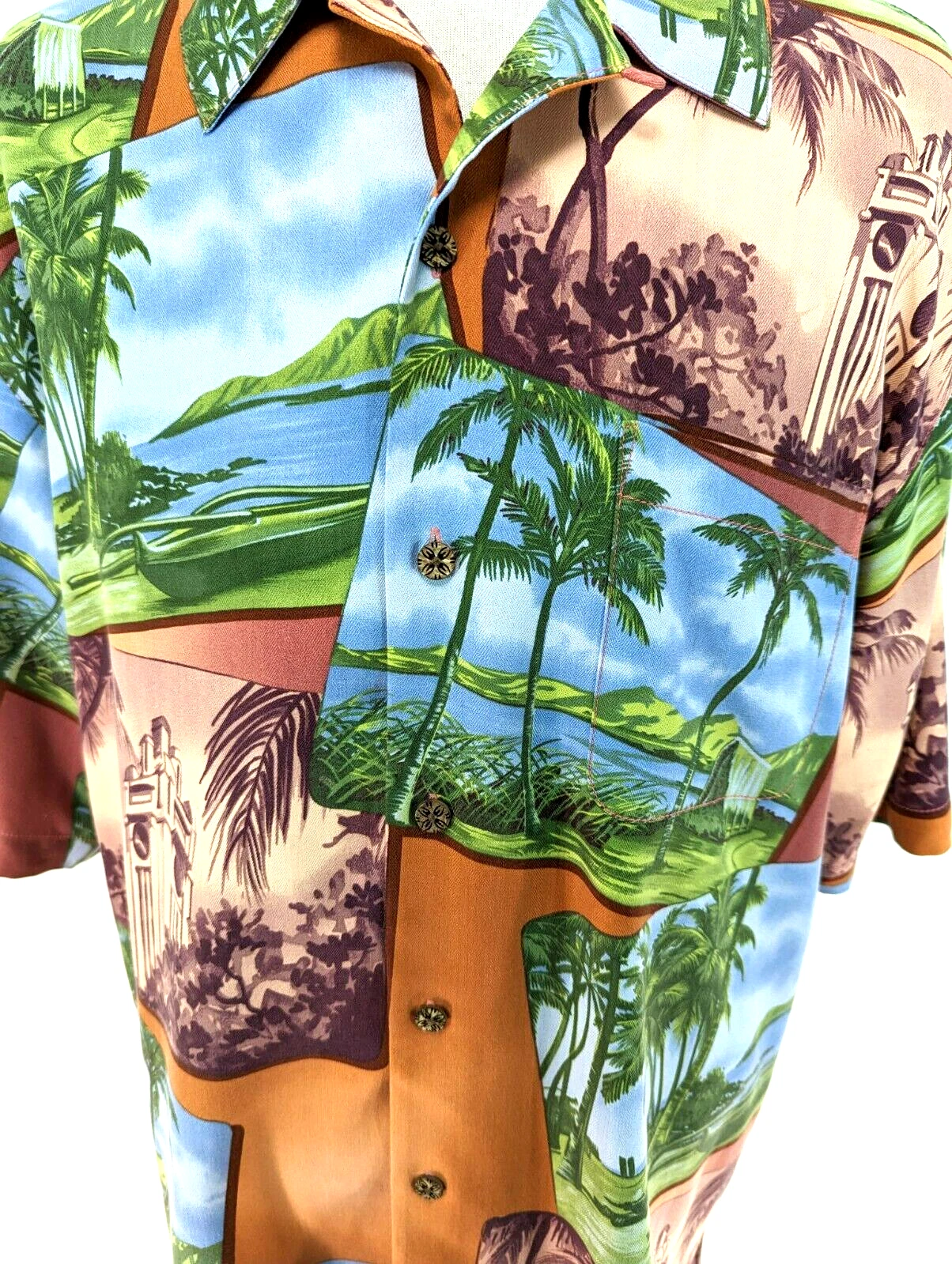 TOMMY BAHAMA 100% Silk Hawaiian Shirt Multi Aloha Island Floral Men's L VEUC! *