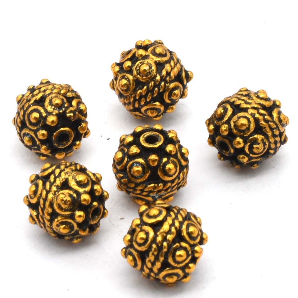 4 PCS 11MM BALI BEAD ANTIQUE GOLD PLATED JEWELRY MAKING BEAD B19 eBay