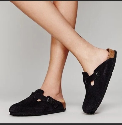 Birkenstock Boston Clog Black Suede Shoe Birko-flor Women's EU 40 / 9 Mens  7.5 | eBay