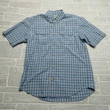 Duluth Trading Co Fishing Shirt Mens Medium Blue Plaid Lightweight Button Up