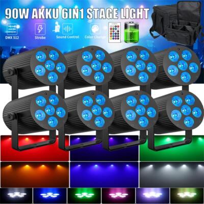 8stk RGBWA UV Akku Wiederaufladbares 6 LED Par DMX Bühnenlicht WIFI APP 90W Spot