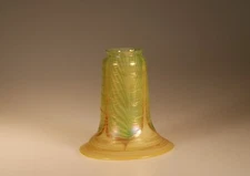 Vintage Carl Radke Art Glass Opal Green & Gold Feather Lamp Shade Signed c.1984