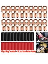 40 pcs 1/0 AWG Gauge Copper Lugs w/RED BLACK Heat Shrink Ring Terminals Set
