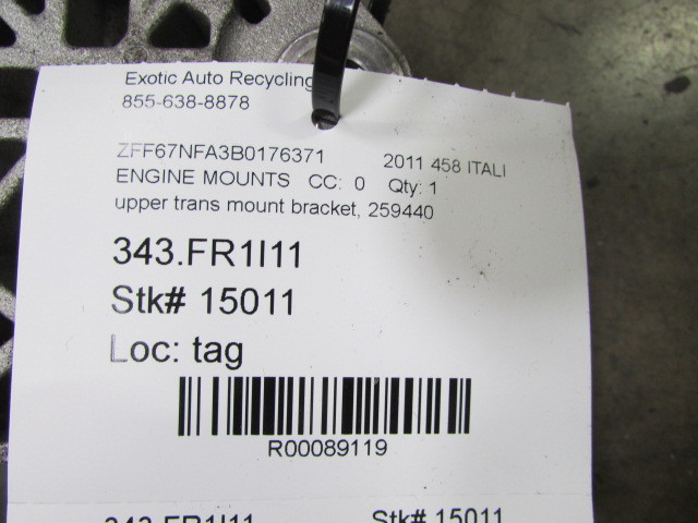 Ferrari 458 Italia, Upper Transmission Mounting Bracket w/ Bushing, Used 259440