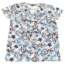 Womens microfiber ultra medical scrub White base blue flower butterfly M