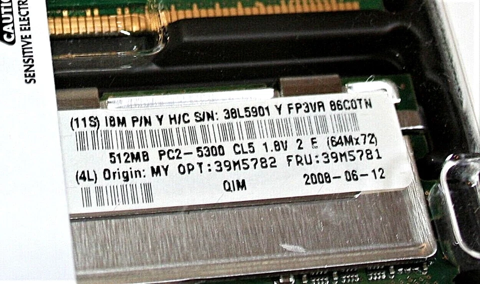 2 IBM 39M5782 ECC DIMM Memory Upgrade 1GB PC2 New NOS Sealed 6-12-2008  - Image 3 of 3