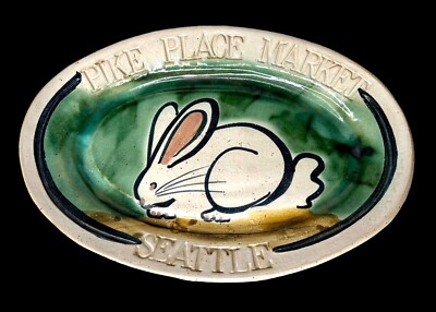 Vintage Sally Christopher Pottery Plate Bunny Rabbit Pike Place Market Seattle