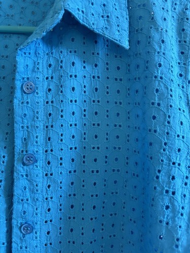 Alfred Dunner Petite Eyelet Cotton Women Button Front Collar Shirt Turquoise 16P - Picture 2 of 5