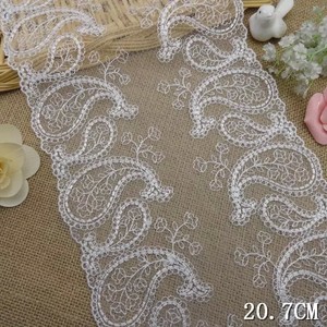 1-Yard-Pretty-Paisley-Embroidered-Tulle-Lace-Trim-White-8-034-Wide
