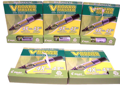LOT OF 5  V-Board Master Whiteboard Markers Dry Erase Blue  MEDIUM Chisel Point